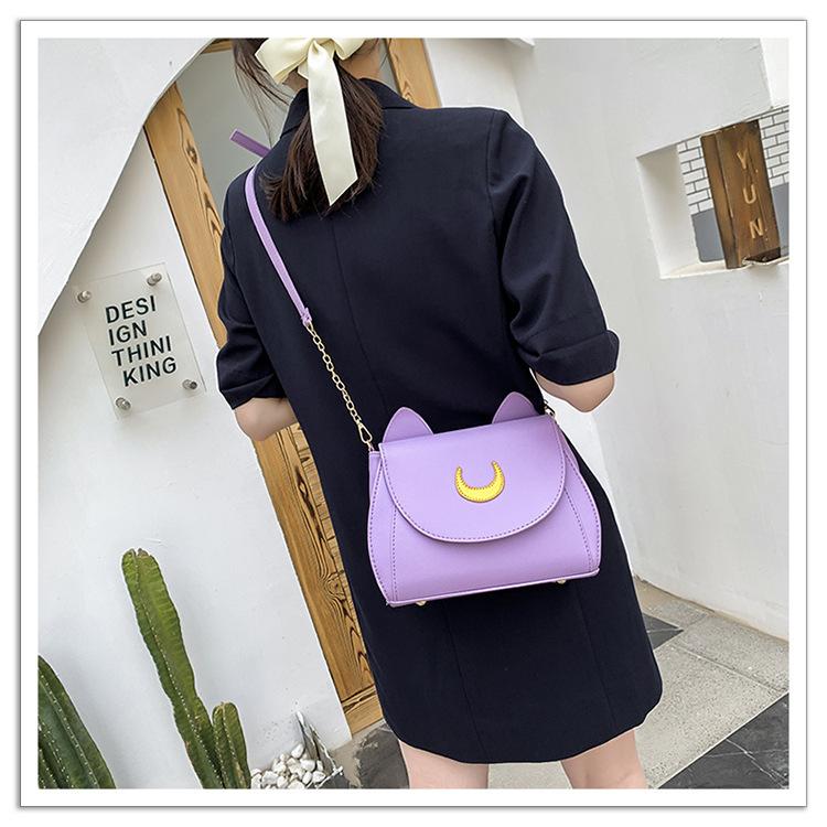 Summer Sailor Moon Ladies Handbag Black Luna Cat Shape Chain Shoulder Bag PU Leather Women Messenger Crossbody Small Bag Purses