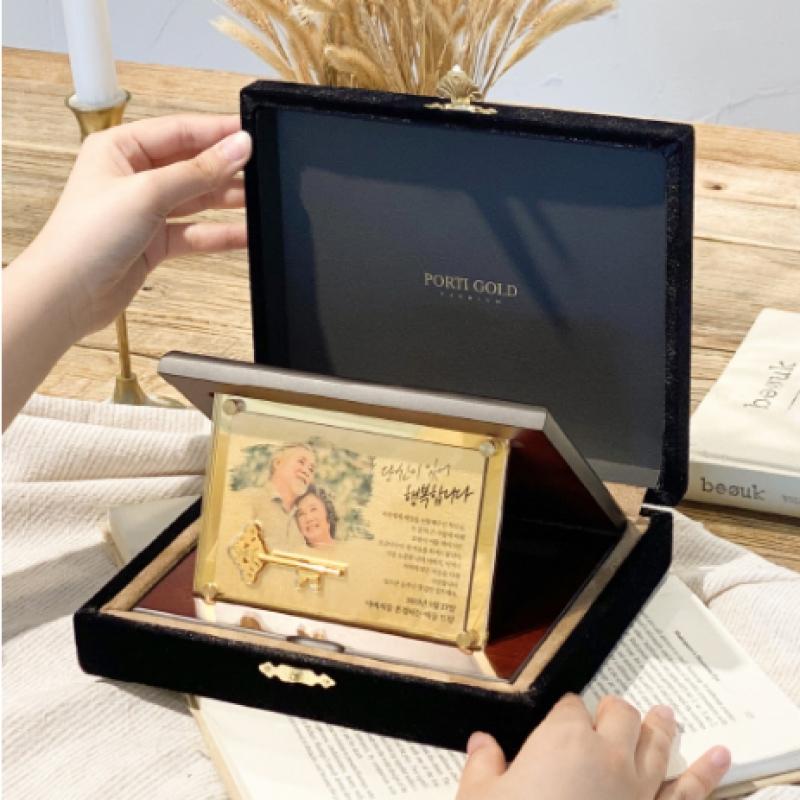 Porti 24k Gold Key Gold Bar Wood Plaque Appreciation 0.5g Gmx005
