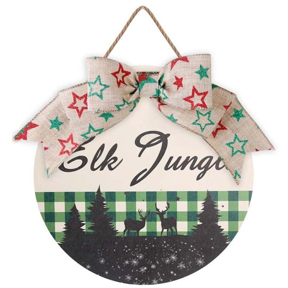Bow Wooden Christmas Pendant Elk Christmas Door Decoration Shop Door Hanging Ornaments  Bar