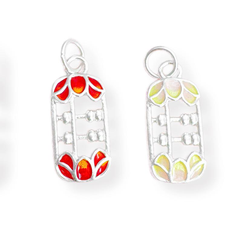 Sterling Silver Epoxy Ruyi Abacus Pendant Charm for DIY Jewelry.