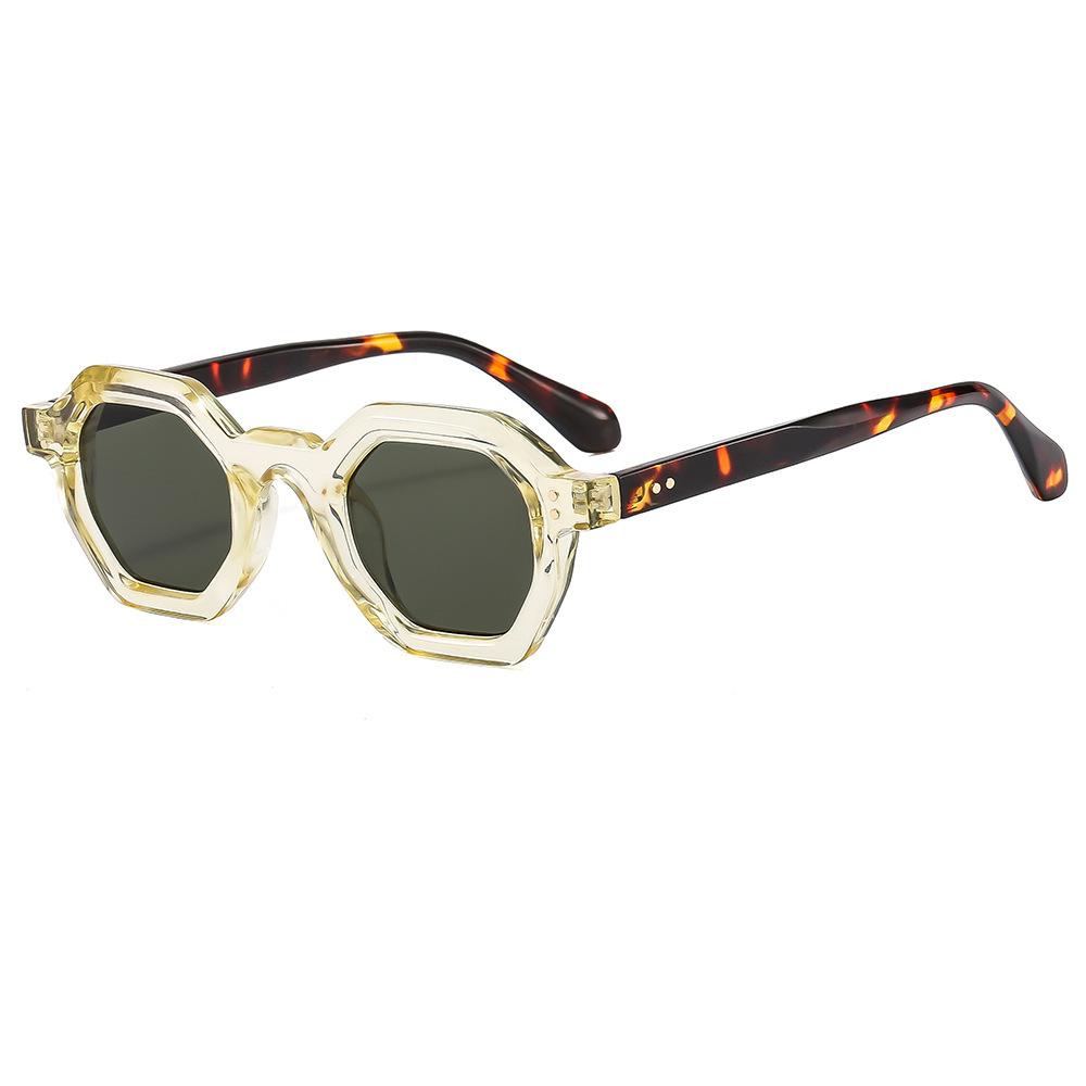 

Retro Polygon Square Female Sunglasses Stylish Hexagon Clear Ocean Lens Sun Eyewear UV Protection 400 Male Rivets Sun Eyewear Oculus as picture