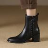 Fashion 2024 NEW Autumn Women Boots Genuine Leather Shoes for Women Round Toe Chunky Heel Zipper Modern Boots Handmade Short Boots