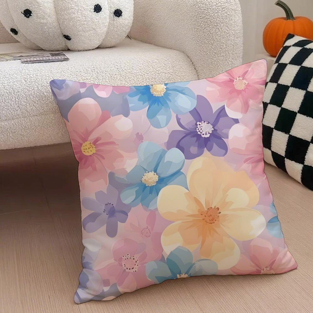 Full Print Floral Print Pattern Art Cushion Cover Throw Pillow Cover Hidden Button Durable Polyester Chair Cushion