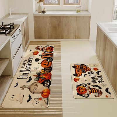 1/2 Peças Tapetes de Cozinha para Chão de Halloween Fantasma Abóbora Tapete de Varanda Entrada Lavável Capacho de Boas-Vindas Acessórios de Decoração para Casa
