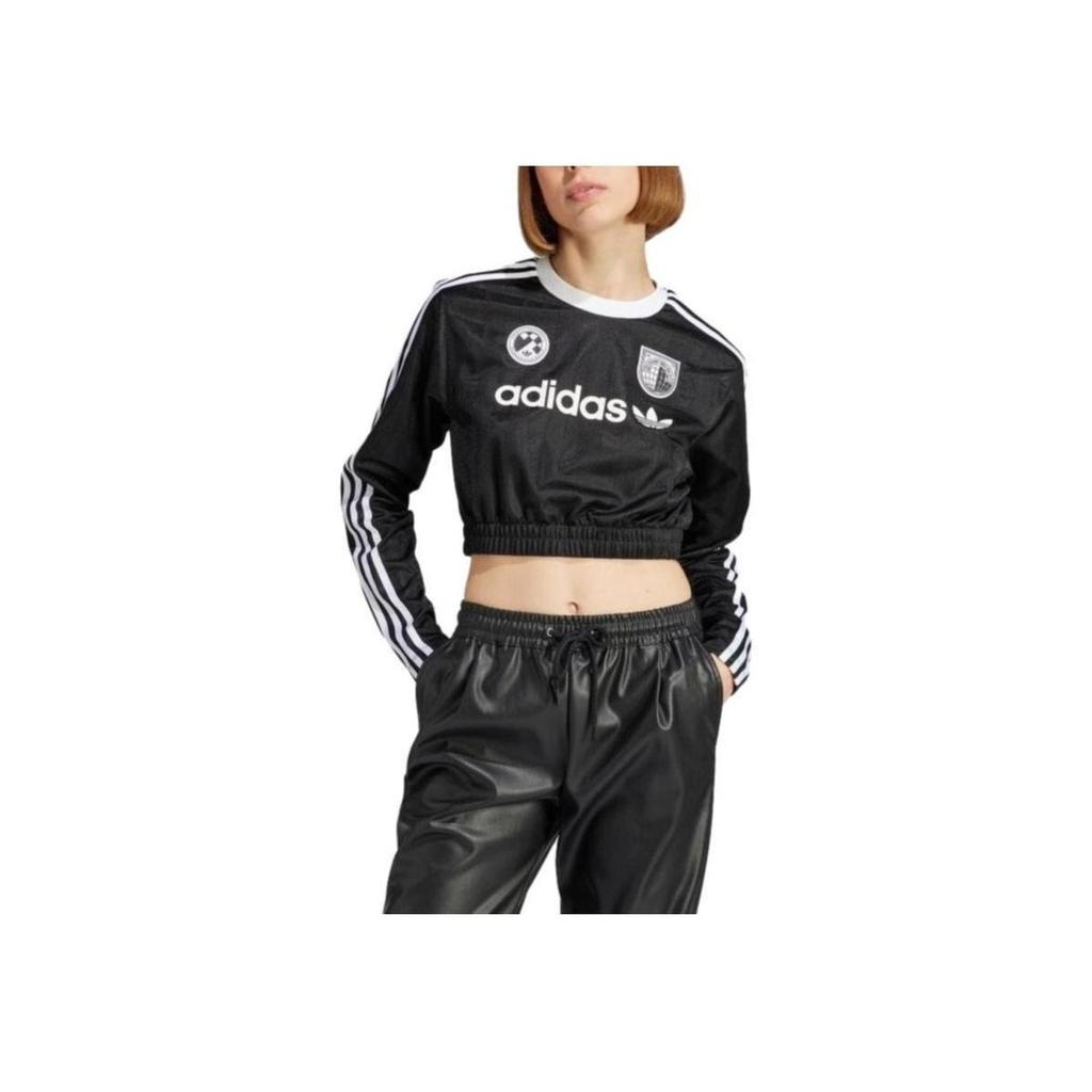 adidas Originals T-shirt Cropped a Maniche Lunghe Donna Top Nero IR9802