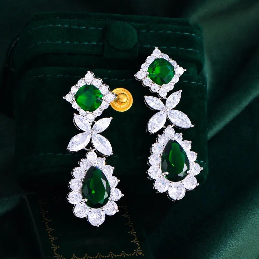 

Super Flash Zircon Earrings Heavy Industry Water Drop Light Luxury Dress Banquet Accessories Emerald Gem Ear Jewelry