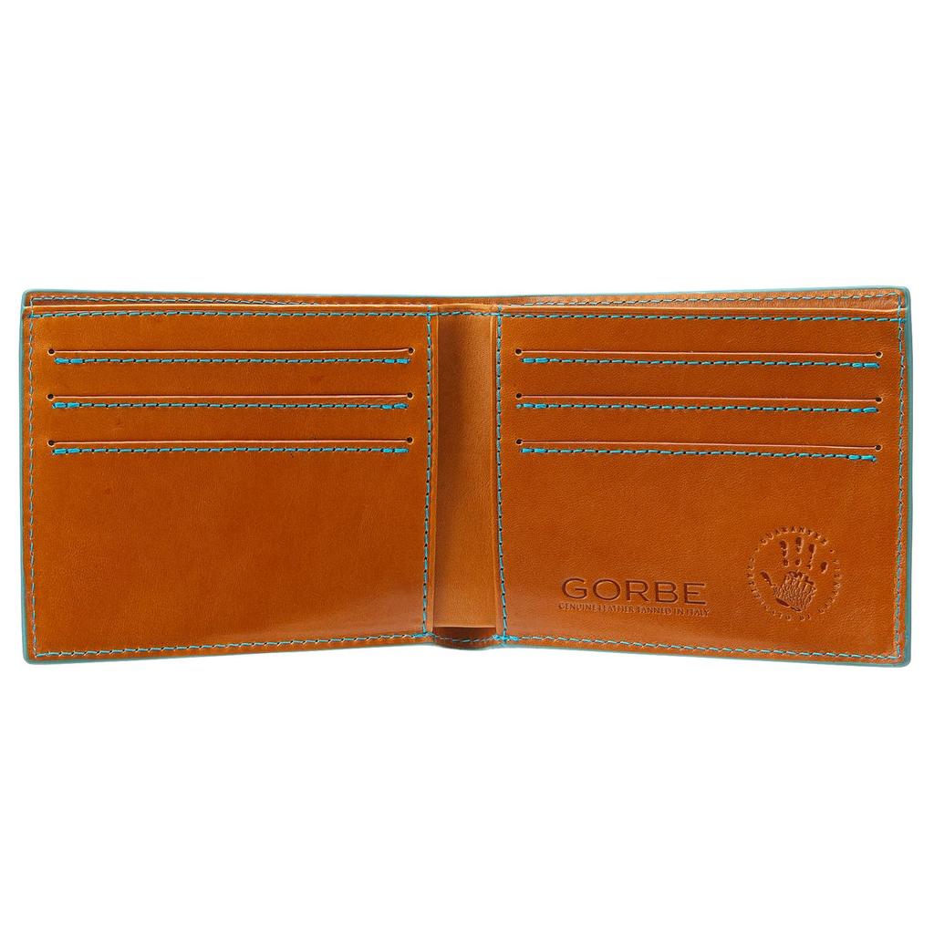 Golbe Italian Leather Wallet with Colored Edges and Personalized Name Men's (Black)