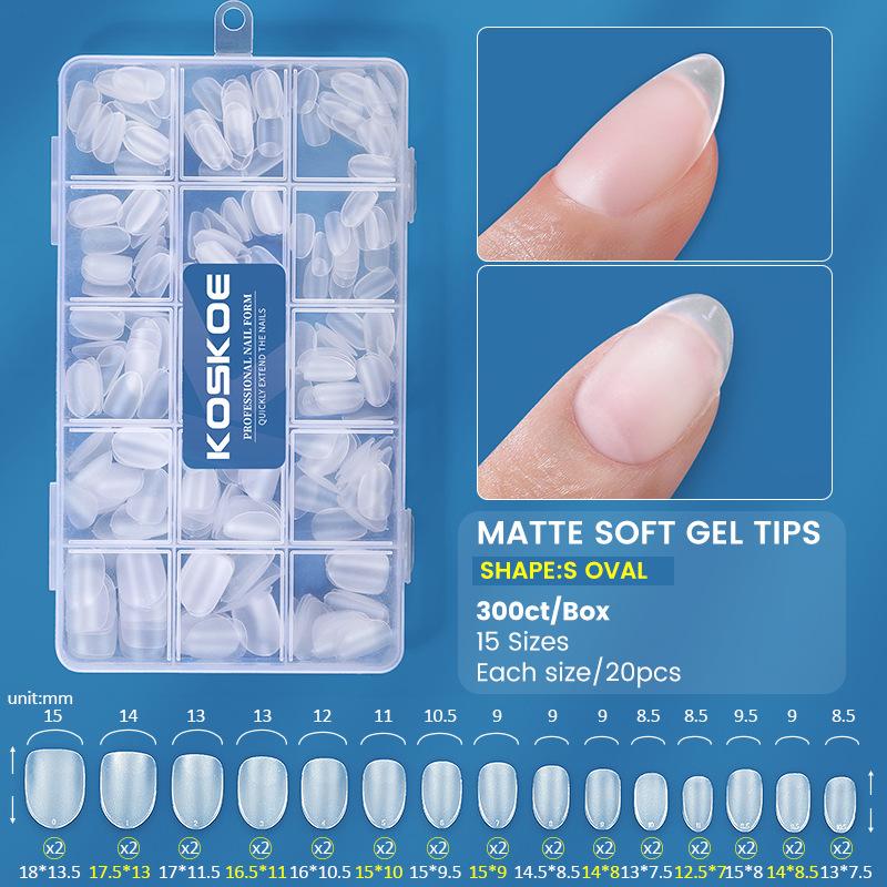 

300Pcs Matte Soft Gel Nail Tips,Medium Almond Full Cover Fake Nails for Acrylic & Press On Manicure
