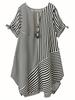 Plus Size Women's V-neck Asymmetrical Striped Patchwork Dress