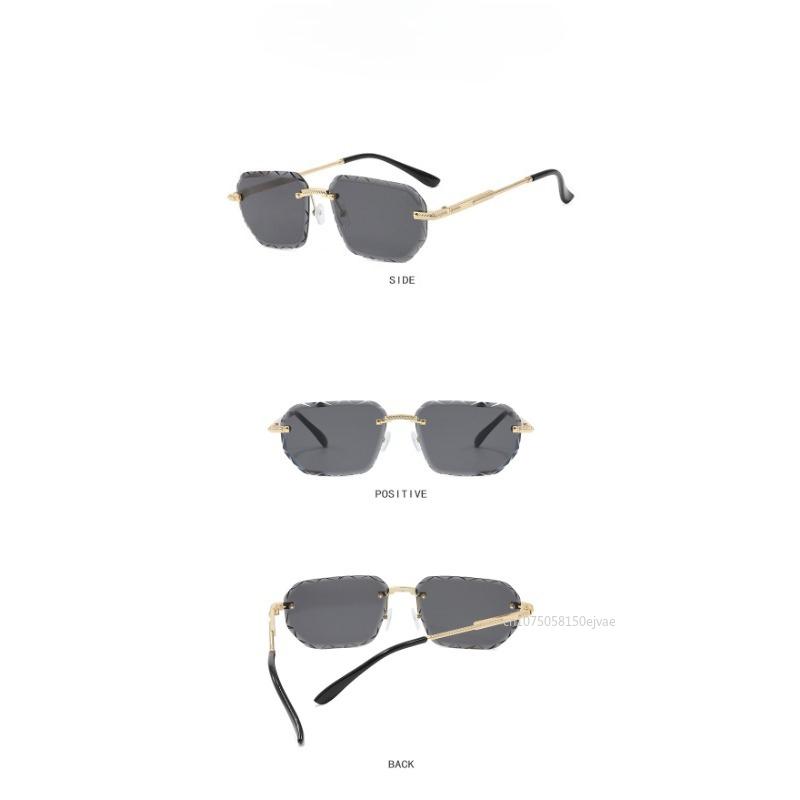 Square Rimless Sunglasses  Trend Metal High-Grade Men'S And Women'S Sunglasses Street Photo Sunglasses Gradient Goggle