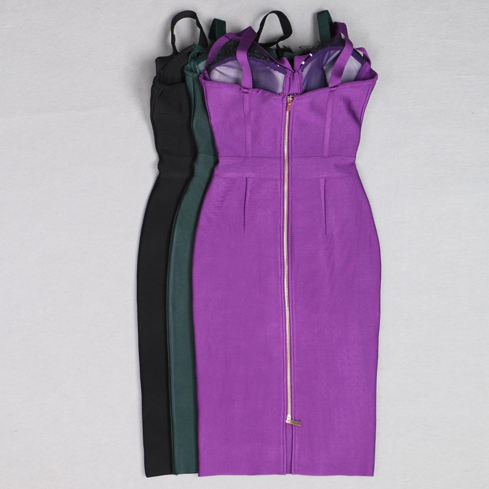 Sequin Lace Cross-Strap Knit Bandage Dress