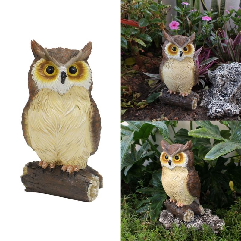 Waterproof Cute Miniatures Garden Display Ornament Desktop Figurines Decor Resin Fake Owl Sculpture for Courtyard Patios
