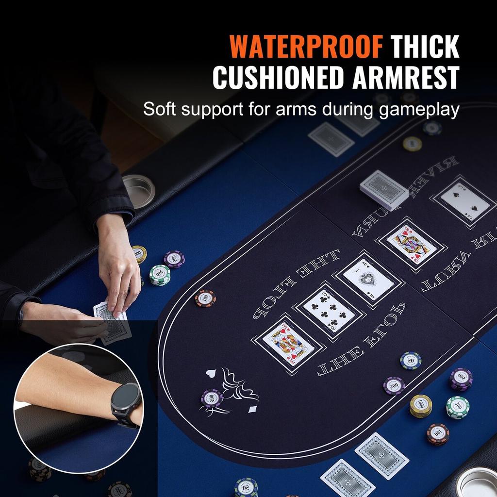 8 Player Foldable Poker Table, Blackjack Texas Holdem Poker Table with Padded Rails and Stainless Steel Cup Holders, Portable Folding Card Board Game