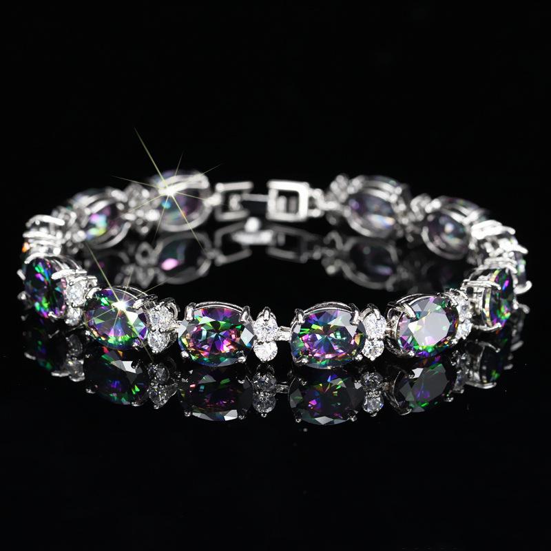 Colorful Crystal Aaa Zircon Bracelet Plated With Real White Gold, Jewelry.