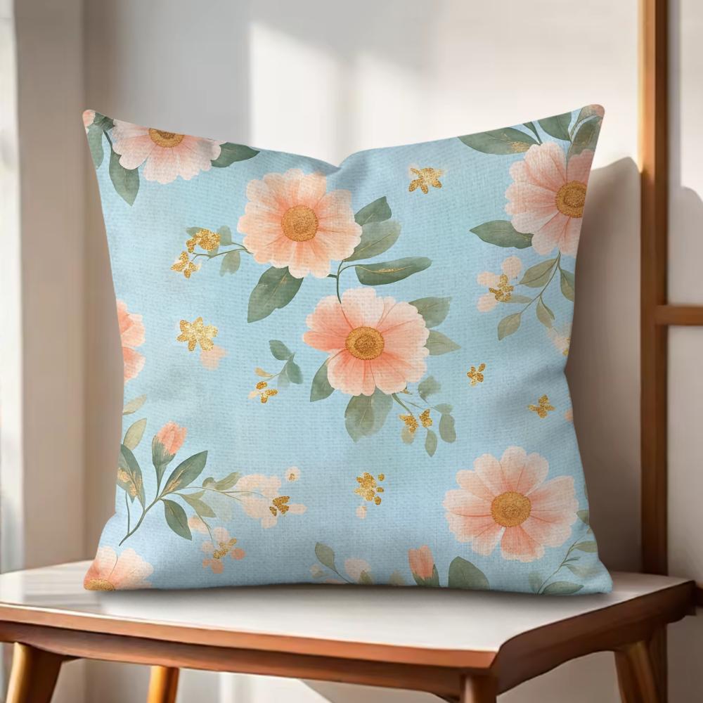 Spring Floral Cushion Cover Natural Linen Organic Fabric DoubleSided Printing Couch Pillow Covers Home Decor