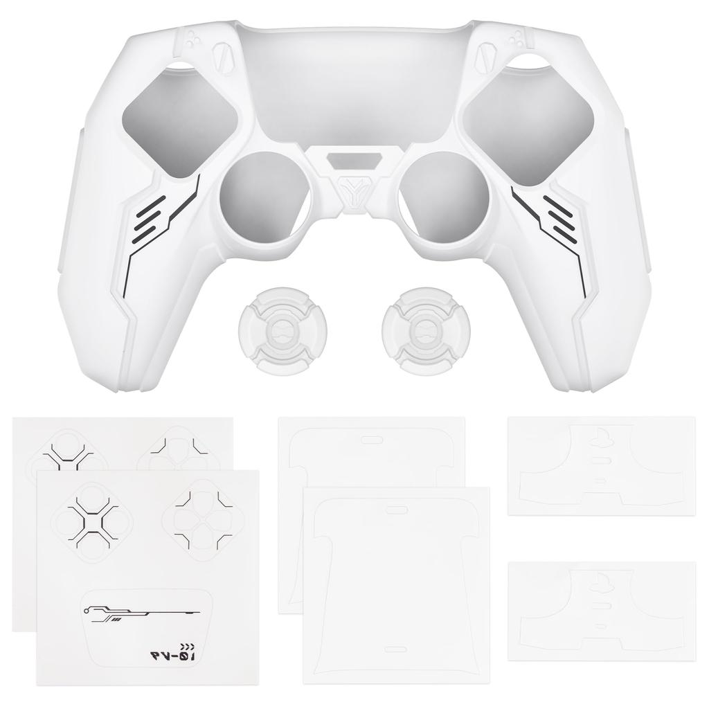 Silicone Cover for PlayVital Mecha Edition PS5 Improved Compatible with Charging Thumb Cap and Sticker Included Controller, Shockproof, Anti-slip