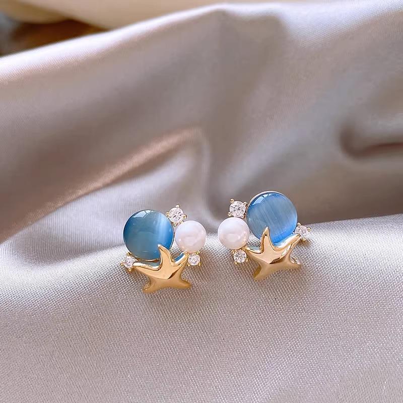 

Круглые серьги-пусеты с жемчугом в форме звезды, нишевый дизайн, изысканные и милые, темпераментные, модные и универсальные