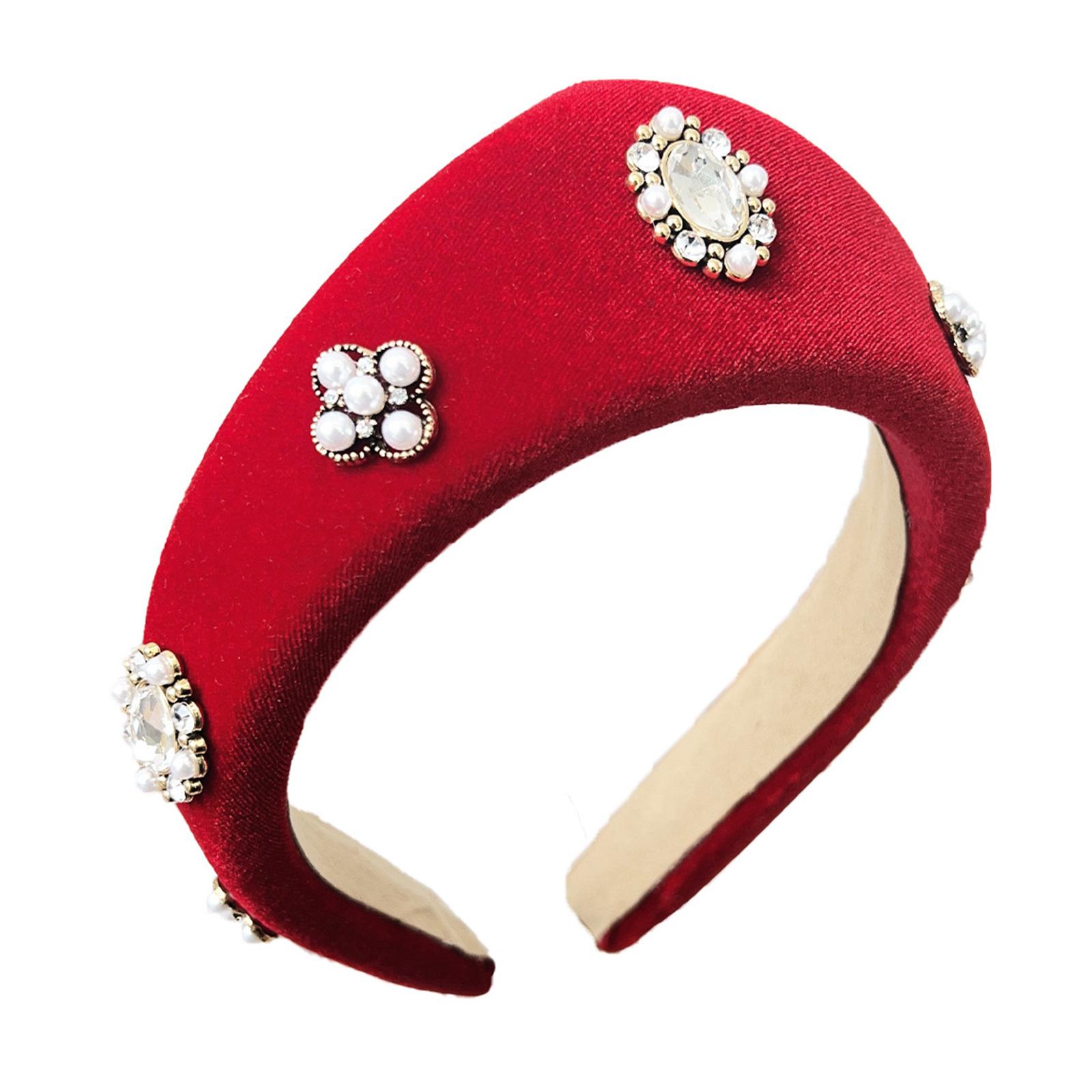 

Черная бархатная повязка на голову с украшением из белого жемчуга для женской винтажной праздничной моды, аксессуар для волос для повседневного использования красный