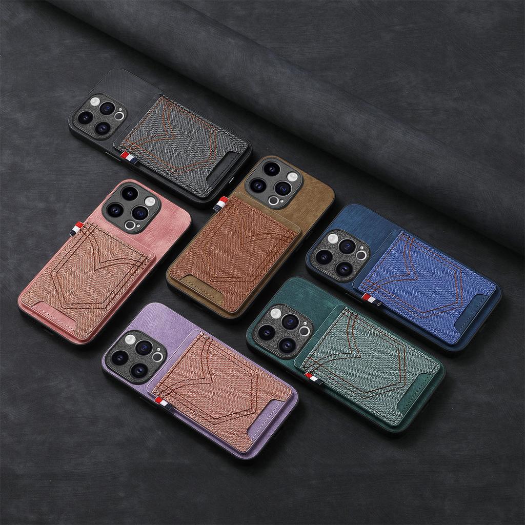 Denim Pattern Card Slot Leather Case for iPhone 15 14 Plus 13 12 11 Pro XSMax 8P 7P for Samsung S23 S22 S21 S20 Ultra Plus Note20Ultra A14 A54 A13 A53