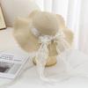 Lace bow straw hat big brim sun hat seaside vacation sun protection beach hat straw French hat