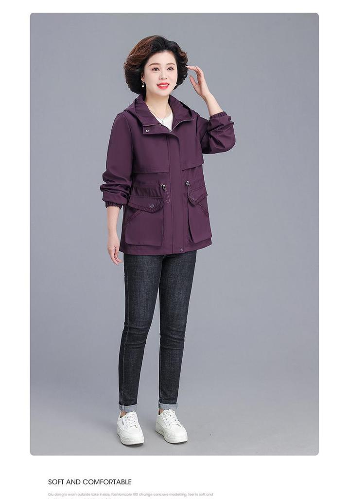 Noble Lady Spring-Autumn Hooded Jacket for Middle-Aged and Elderly Women - 2026 New Style