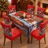 Christmas Chair Cover Tablecloth Set Stretch Santa Print Holiday Dinner Party Decor