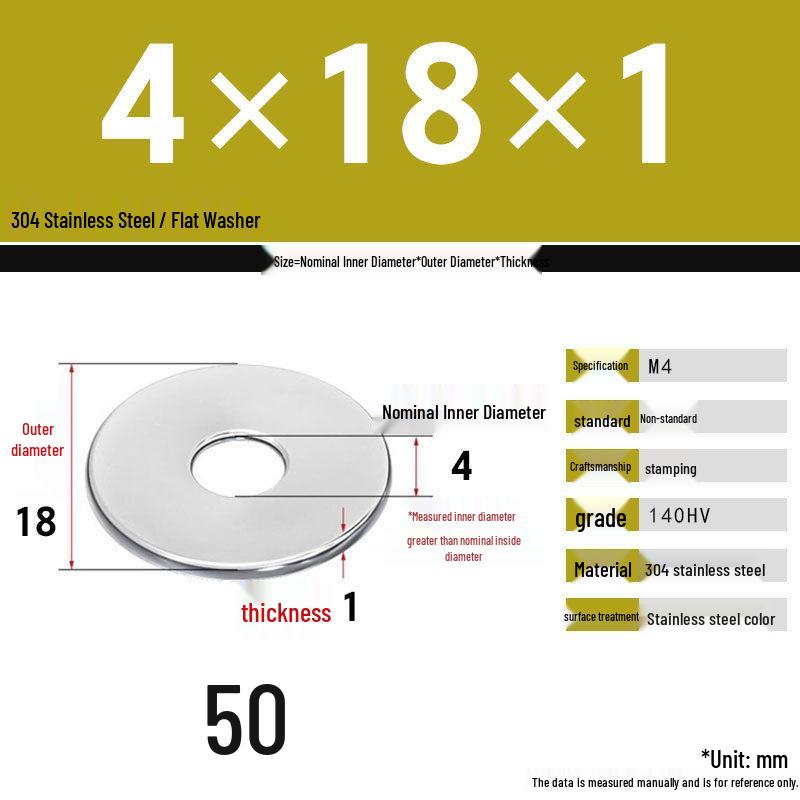 304 Stainless Steel Thickened Flat Washer Set, Sizes 2-36