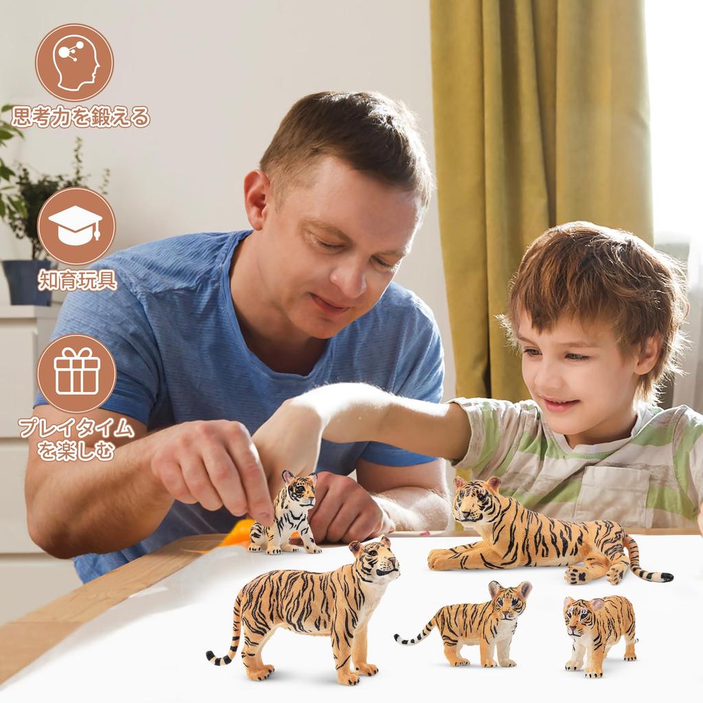 TOYMANY 6-Piece Tiger Figure Set, Animal Figures, Tiger Toys, Wild Animal Models, Parent-Child Friendly, Home Decor, Realistic Models, Popular Toys,
