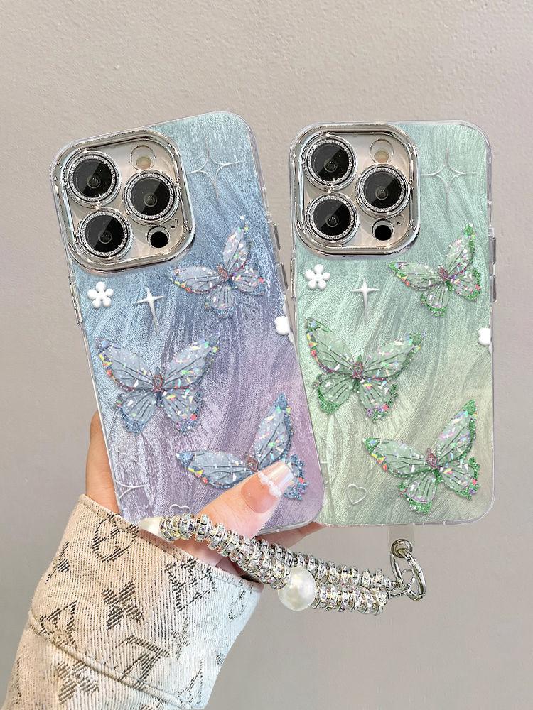 Grüne Laser Schmetterling Apple 16pro Handyhülle 15/14/13/12/11 minimalistisch x/xr/8p/7 Armband