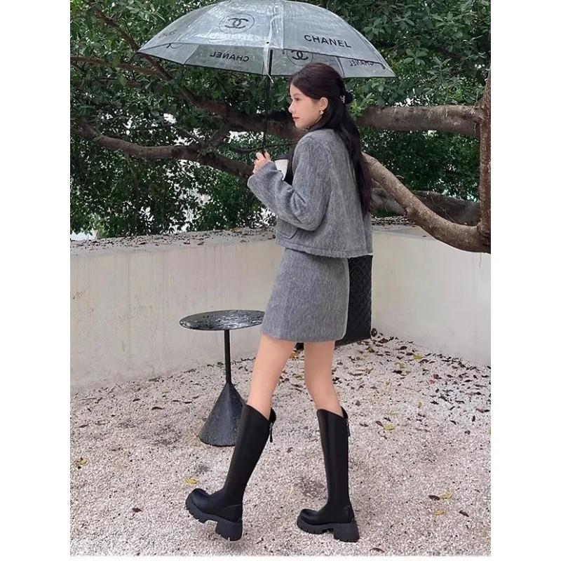 Real Soft Leather Boots Autumn And Winter New Knight Boots Height Increasing And Slimming Boots Thick Soled High Boots Long