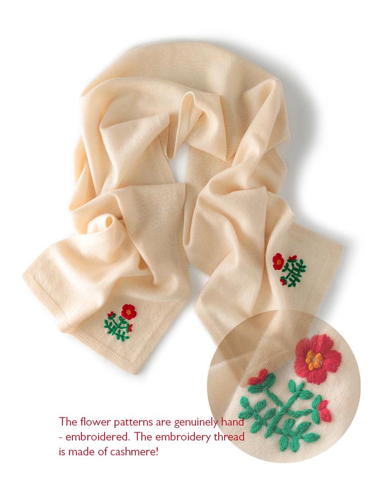 Spring Cashmere 35% Scarf Hand Embroidered flower Scarves Wool Cashmere Women Must Have Light Outer Shawl Fall Present 150*30cm
