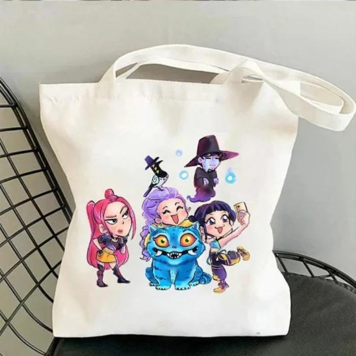 Kpop Anime Peripheral Canvas Bag Printed Fashion Shoulder Bag Women'S Large Capacity Student Portable Handbag