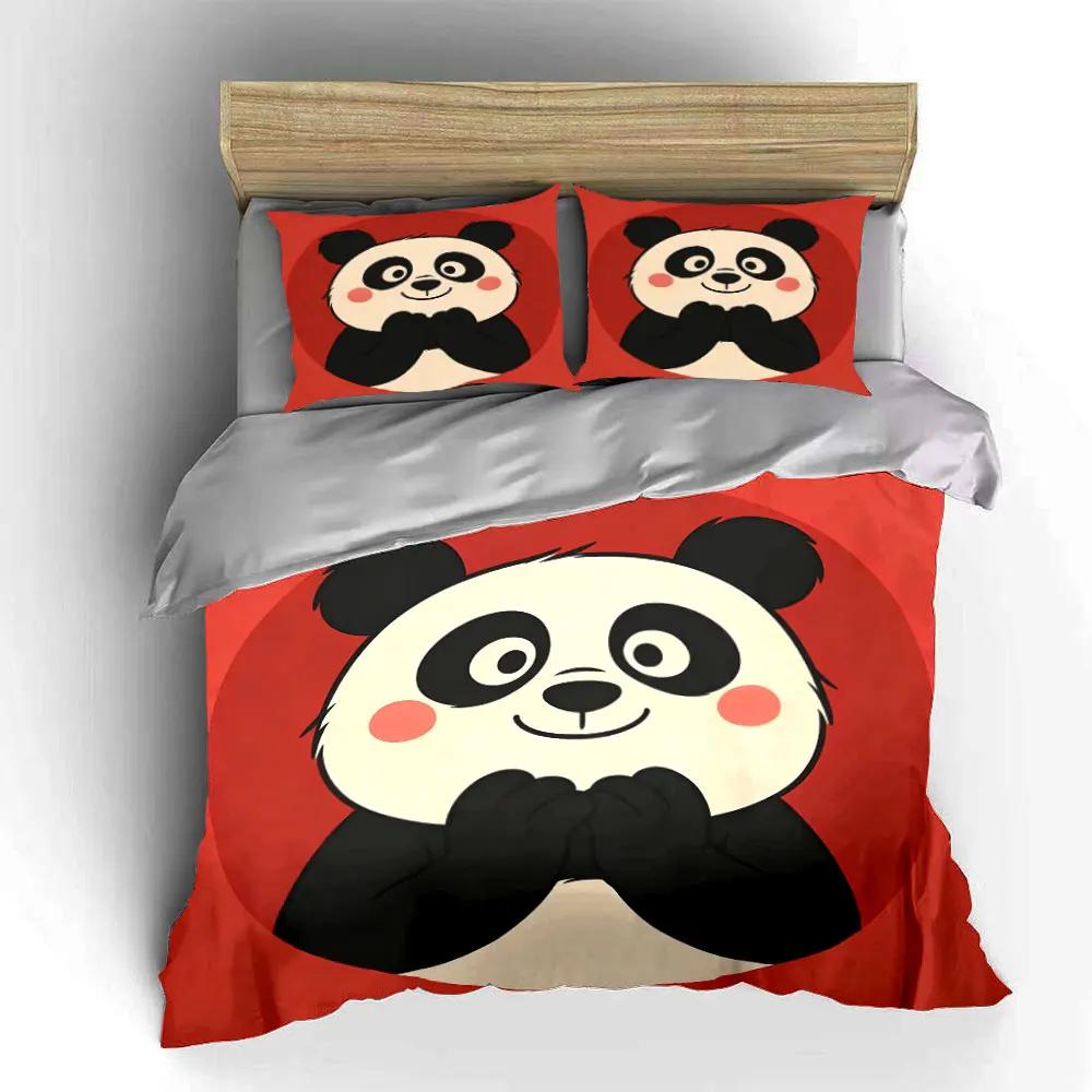 Süßes Panda Plüschtier Set Weiche Bequeme Bettbezug Bettwäsche Set Enthalten 1*Bettbezug & 2*Kissenbezüge Geschenk