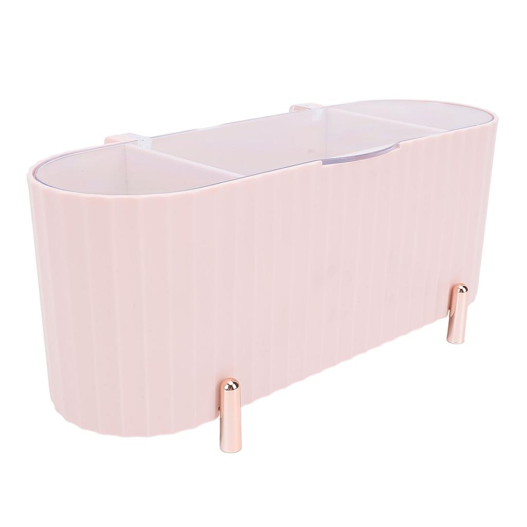 Pojemnik na waciki z dozownikiem i przezroczystą pokrywką, 3 przegródki, słoiki łazienkowe, wielofunkcyjny organizer na waciki kosmetyczne, waciki do uszu, okrągły, różowy