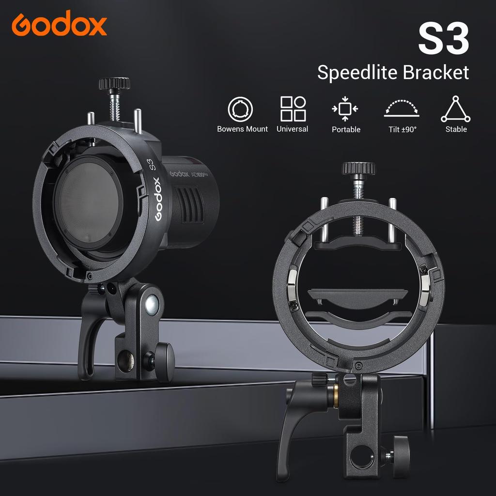 Godox S3 Blitzhalter mit Bowens Typ S Kompakt und Neigbar Geeignet für AD300 Halterung, Ständer, Tragbar, ±90° Einstellung, V1, V100, V1Pro, V860III,