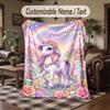 Unicorn Theme Throw Blanket Custom Name Text Personalized Blanket Soft Cozy Blanket for Home Sofa Bed