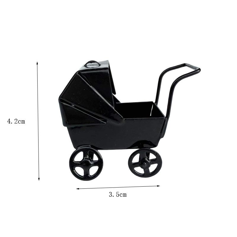 1:12 Dollhouse Miniatures Black Wrought Iron Baby Stroller Model Doll House Bedroom Scene Decor Ornaments Pretend Play Toys Diy