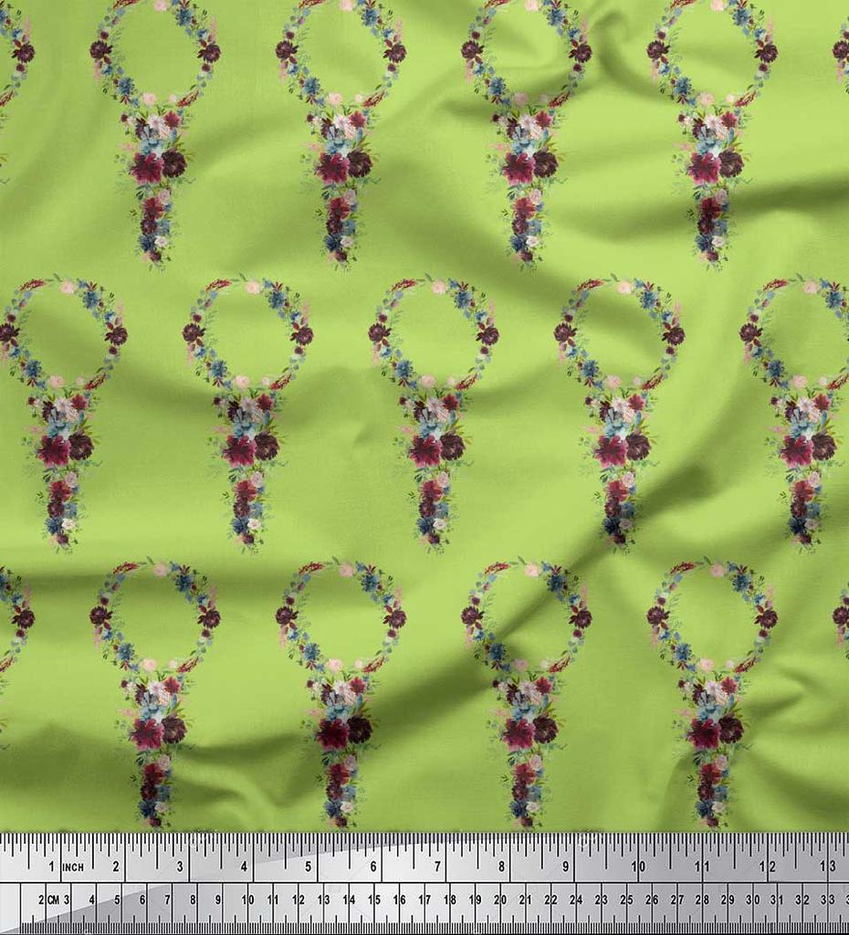 Soimoi Zelená poly krepová látka Věnec Květinový potisk Látka na metr 42 palců