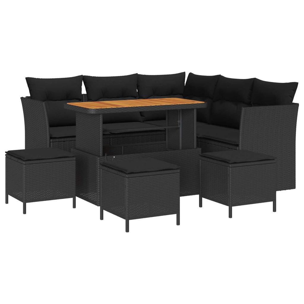 Garden Sofa Set with Cushions and Storage 9 pcs Black