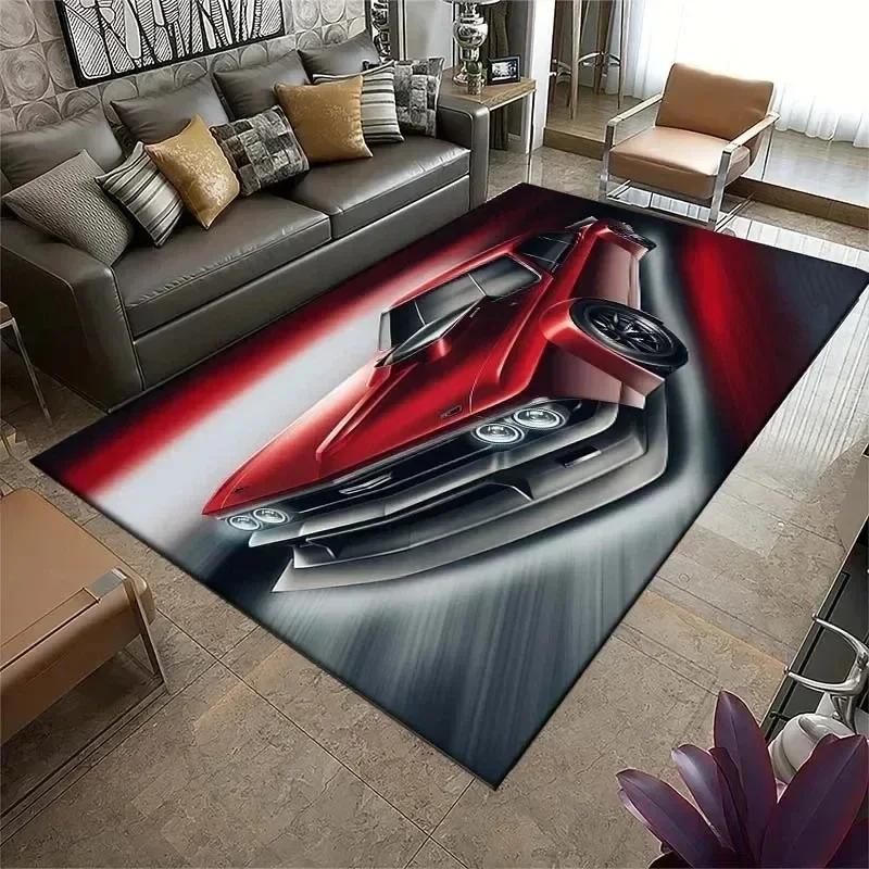 Vintage Sports Car F1 Rug Non Slip Floor Mat for Bedroom, Living Room & Doorway Retro Cool Home Decor Mat