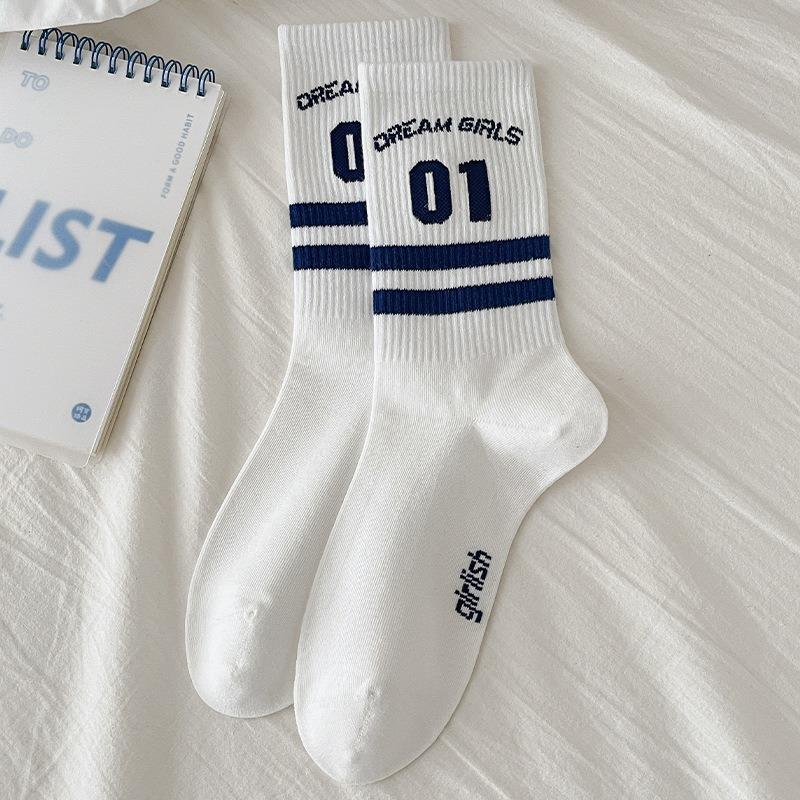 Female Spring and Autumn Tide Letter Sports Deodorant Wicker Tube Cotton Socks