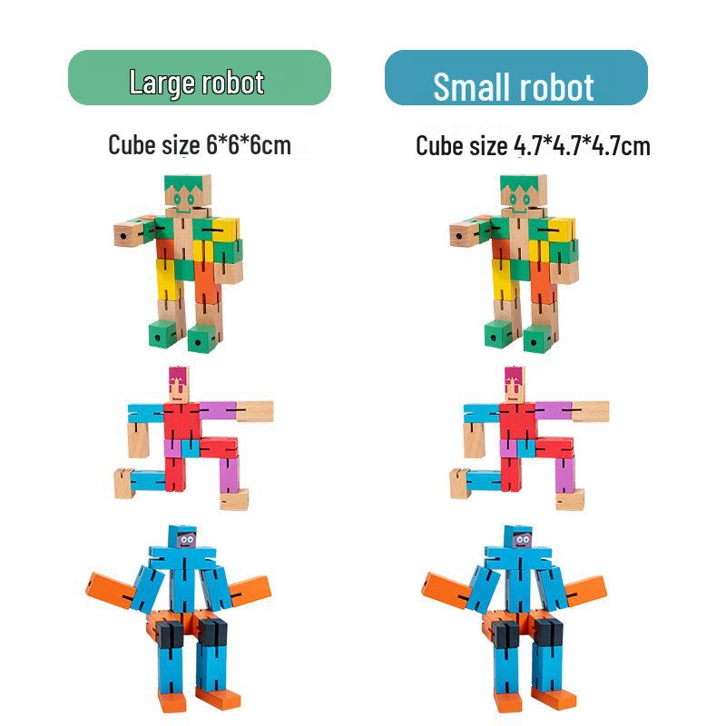 Children's Wooden Magic Cube Deformable Robot Puzzle – Educational and Brain-Teasing Toy
