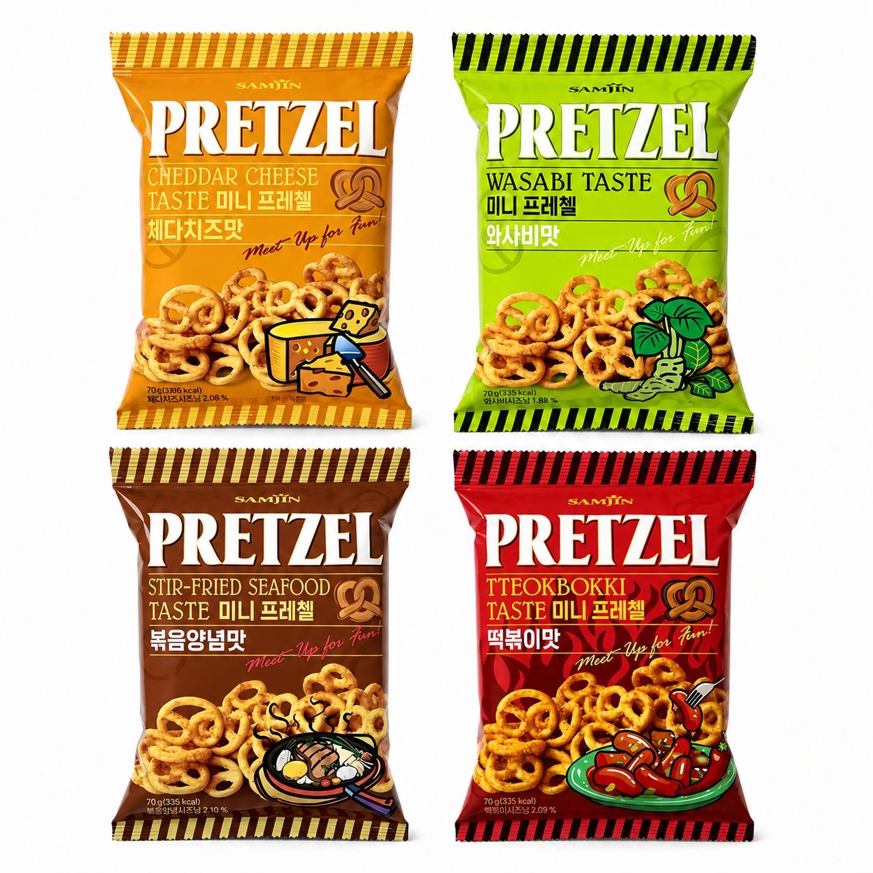 SAMJIN Mini Pretzel Biscuits 70g, 4 flavors | Crispy Crunchy Texture, Rich Flavor, Convenient Snack seafood flavor