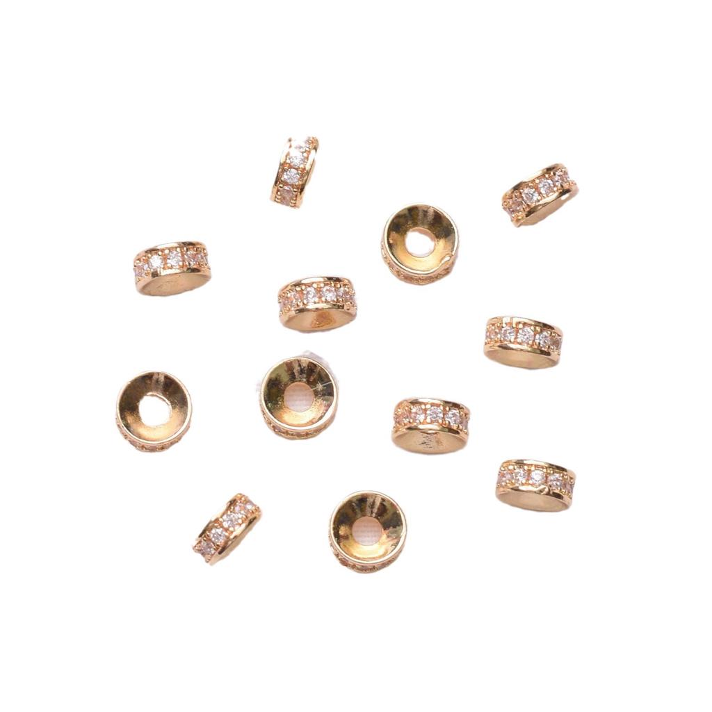 10pcs 18K Gold-Wrapped Color-Preserving Zircon Septum Bracelet Loose Beads Diy Handmade Beaded Bracelet Jewelry Accessories Beads