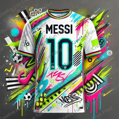 Camiseta de Fútbol Graffiti Callejero 2025CHATGPT para Niños y Adultos, Especial MESSI 10, Camiseta de Verano, Edición de Diseño Inteligente, Nuevo Kit