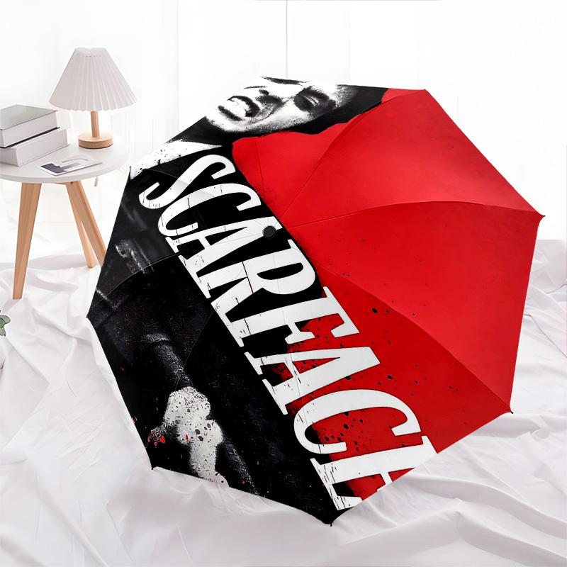 1pc Scarface Automatic Open Close Umbrella Windproof Canopy, Automatic Open Close Button10164