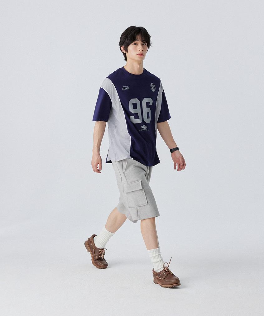 STENDS [M~5Xl] Blockcore Mesh Football T-Shirt_Navy