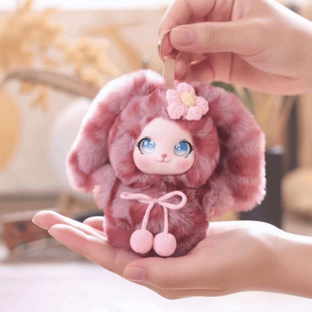 Ornaments Rabbit Doll Figures Big Ear with Flower Bunny Plush Doll Pendant Car Decor