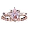 New Rose Gold Inlaid with Water Drop Powder Zircon Pair Ring European Beautiful Women's Wedding Engagement Floral Jewelry