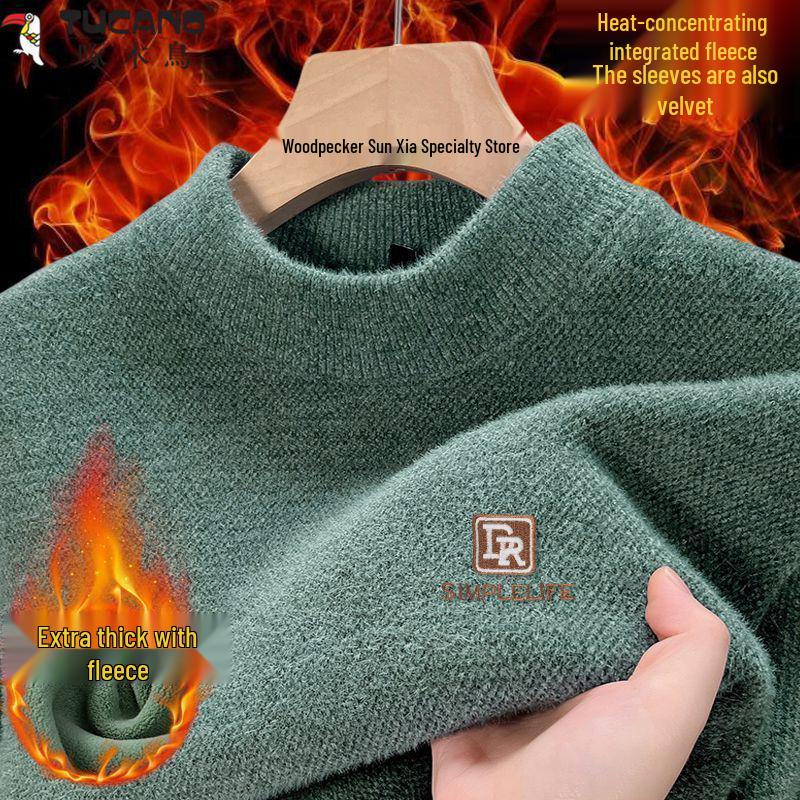 

Woodpecker Winter Velvet Men s Thick Knit Sweater, Half-High Collar L for 115-135 kg